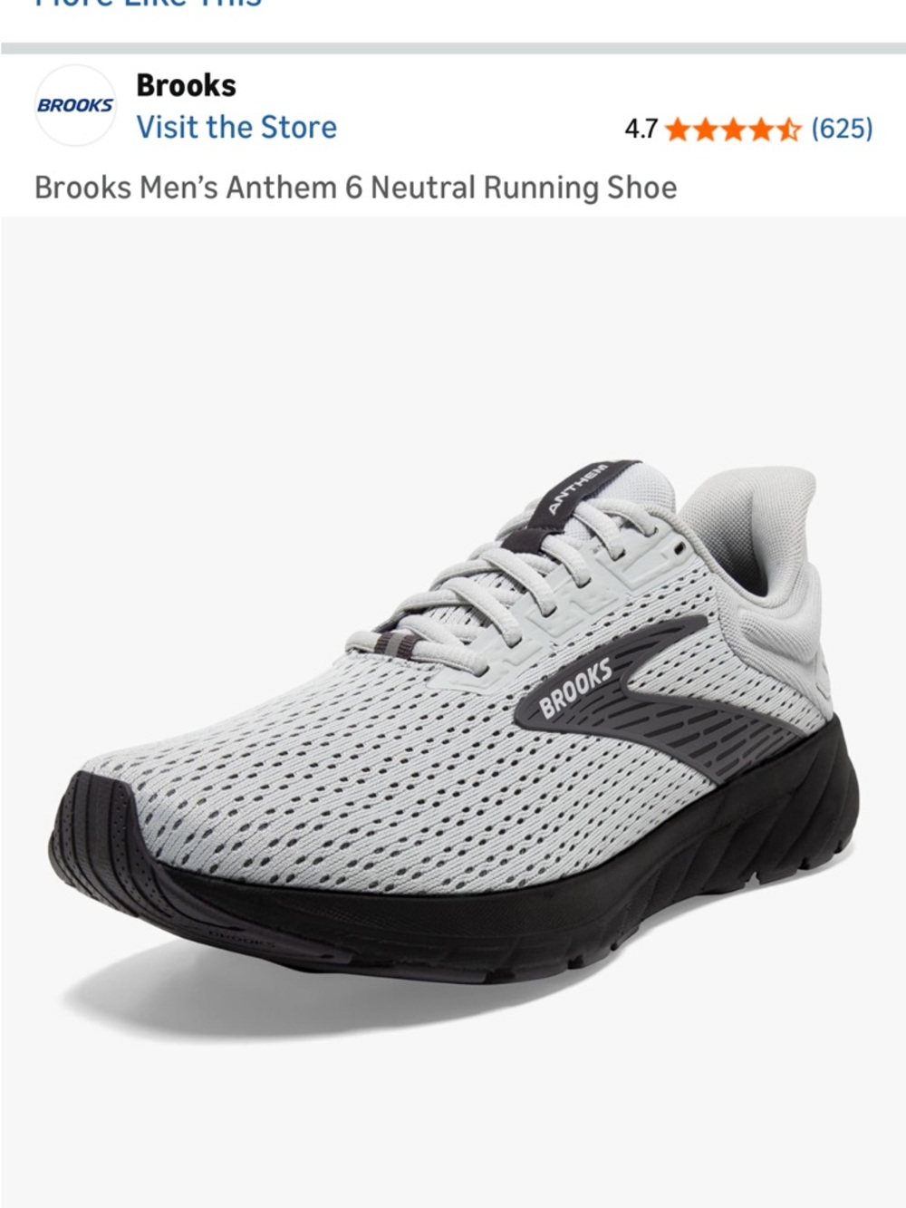 Brooks Men’s Neutral Running Shoe - Light Gray/Black anthem 6 10.5 men’s
